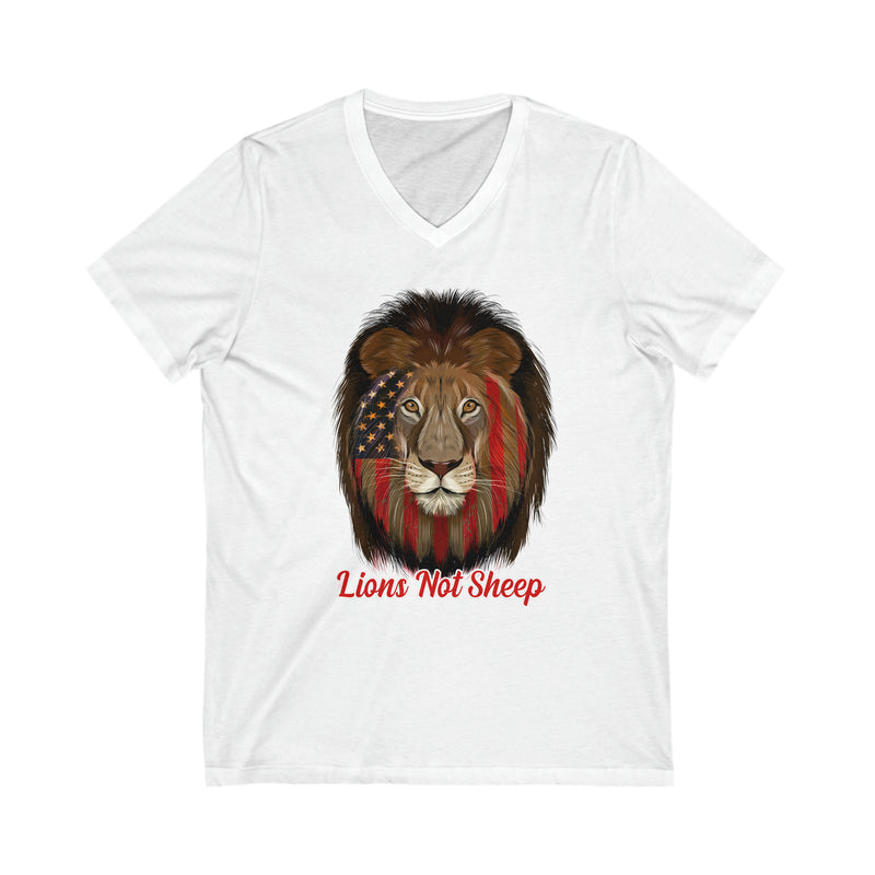 Lions Not Sheep Unisex Jersey Short Sleeve V-Neck Tee