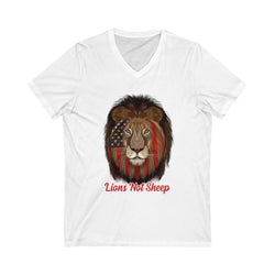 Lions Not Sheep Unisex Jersey Short Sleeve V-Neck Tee