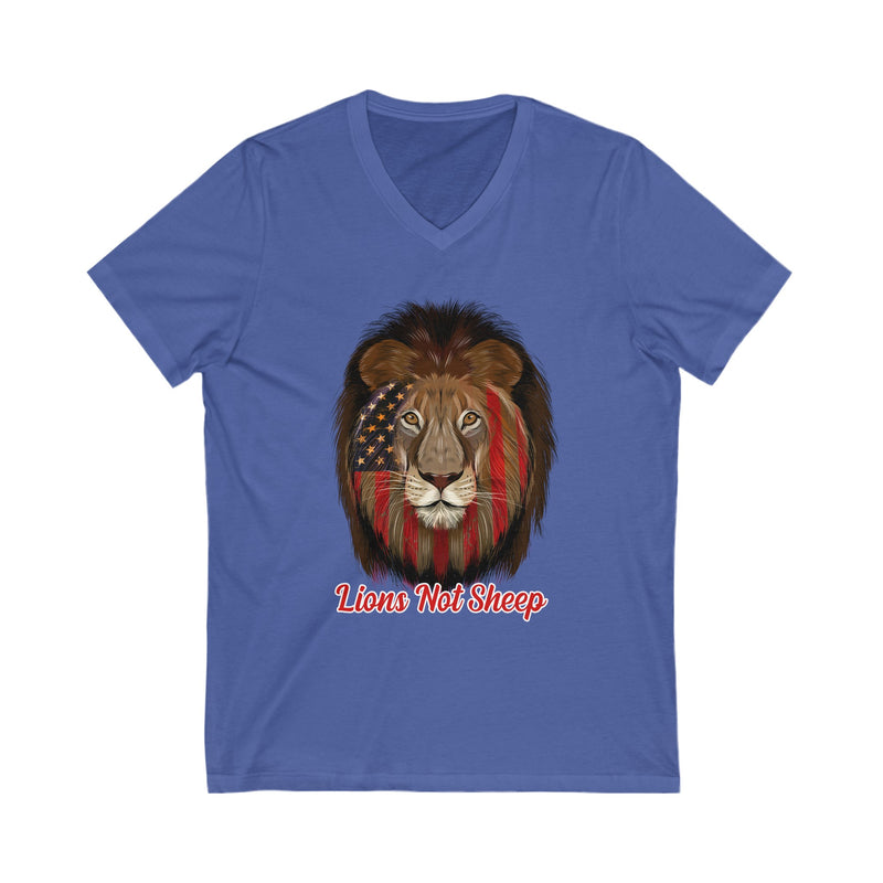 Lions Not Sheep Unisex Jersey Short Sleeve V-Neck Tee