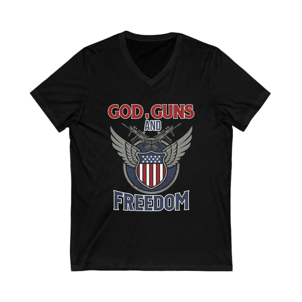 God, Guns and Freedom Unisex Jersey Short Sleeve V-Neck Tee