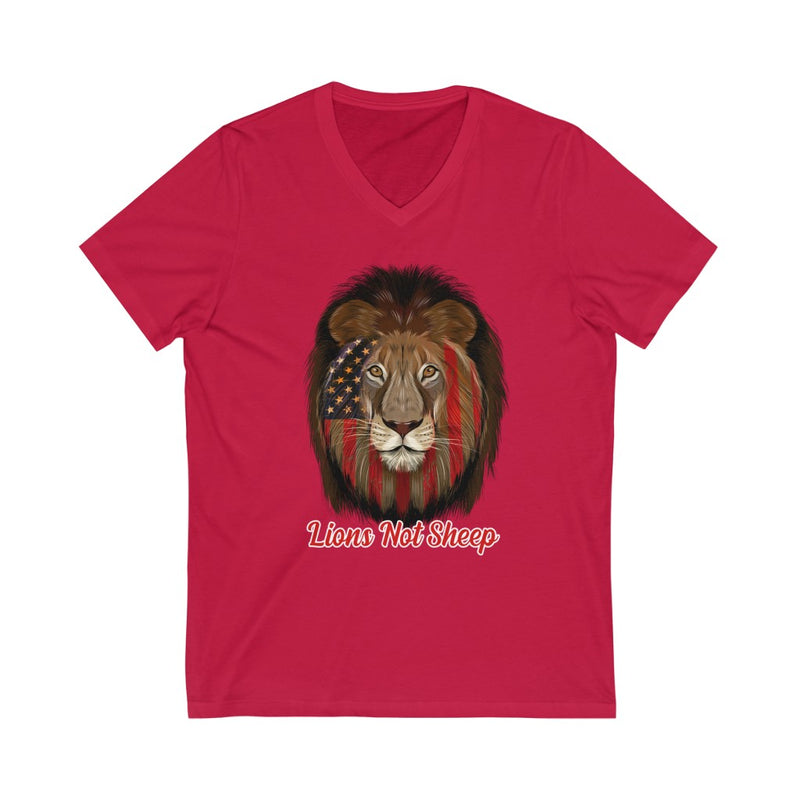 Lions Not Sheep Unisex Jersey Short Sleeve V-Neck Tee